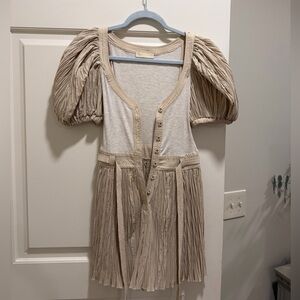 Ulla Johnson Neutral Puff Sleeve Button-Front Dress